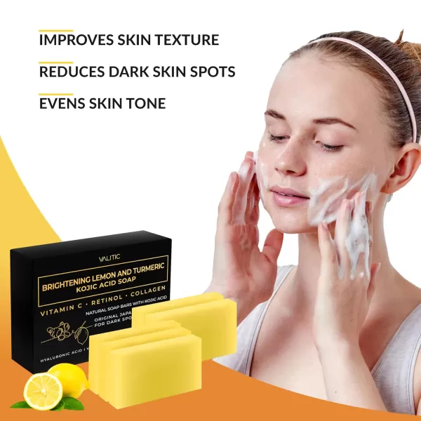 VALITIC Brightening Lemon ampamp Turmeric Kojic Acid Soap with Vitamin C Retinol Collagen  Original Japanese Complex Infused with Hyaluronic Acid Vitamin E Shea Butter Castile Olive Oil 2 Pack5 Pack