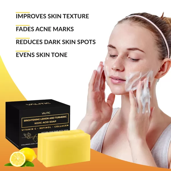 VALITIC Brightening Lemon ampamp Turmeric Kojic Acid Soap with Vitamin C Retinol Collagen  Original Japanese Complex Infused with Hyaluronic Acid Vitamin E Shea Butter Castile Olive Oil 2 Pack2 Pack  Holder