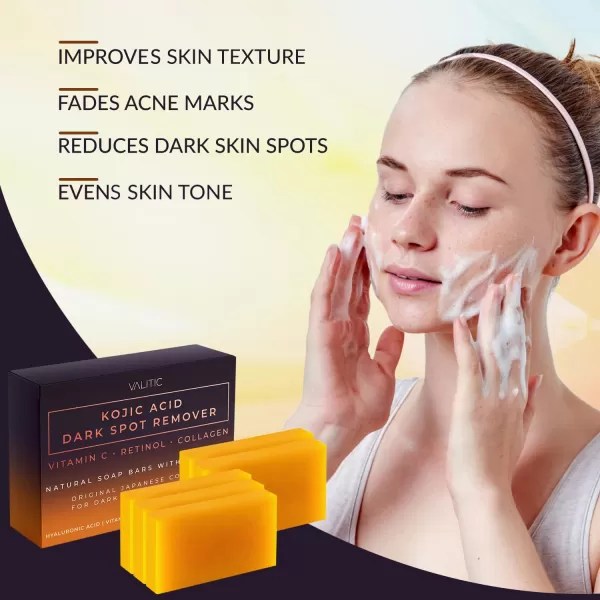 VALITIC Kojic Acid Dark Spot Remover Soap Bars with Vitamin C Retinol Collagen Turmeric  Original Japanese Complex Infused with Hyaluronic Acid Vitamin E Shea Butter Castile Olive Oil 2 Pack5 Pack