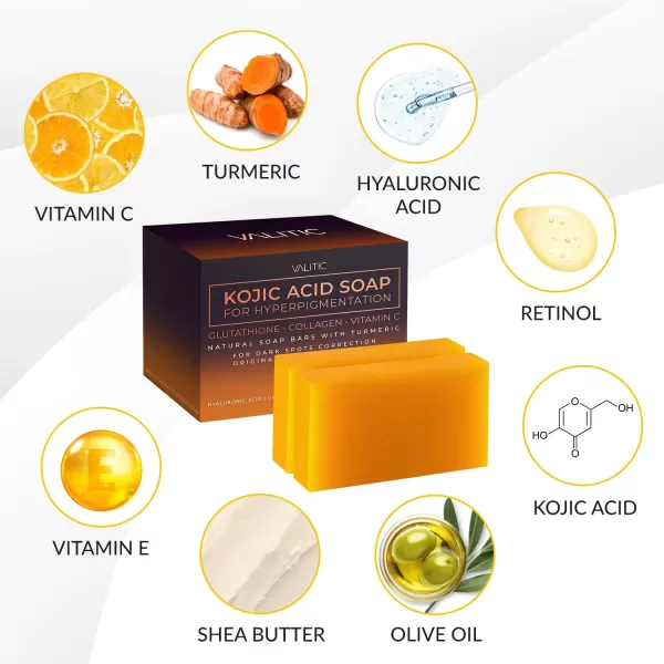 VALITIC Kojic Acid Soap for Hyperpigmentation  with Glutathione Collagen ampamp Vitamin C  Natural Soap Bars with Turmeric  Original Japanese Complex for Dark Spot Correction  2 Pack2 Pack  Holder