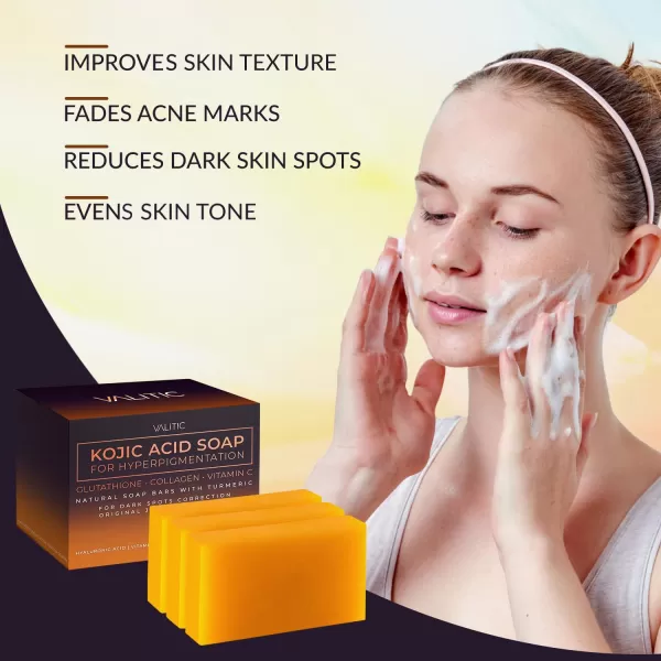 VALITIC Kojic Acid Soap for Hyperpigmentation  with Glutathione Collagen ampamp Vitamin C  Natural Soap Bars with Turmeric  Original Japanese Complex for Dark Spot Correction  2 Pack3 Pack