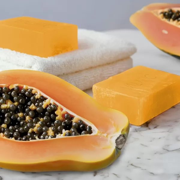 VALITIC Papaya and Turmeric Kojic Acid Soap Bar  Dark Spot Corrector Skin Care Cleansing Bar  Infused with Vitamin C Hyaluronic Acid Collagen Retinol Olive Oil  2 Pack2 Pack  2 Pack  Holder