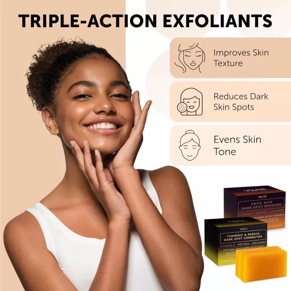 VALITIC Papaya and Turmeric Kojic Acid Soap Bar  Dark Spot Corrector Skin Care Cleansing Bar  Infused with Vitamin C Hyaluronic Acid Collagen Retinol Olive Oil  2 Pack2 Pack  2 Pack