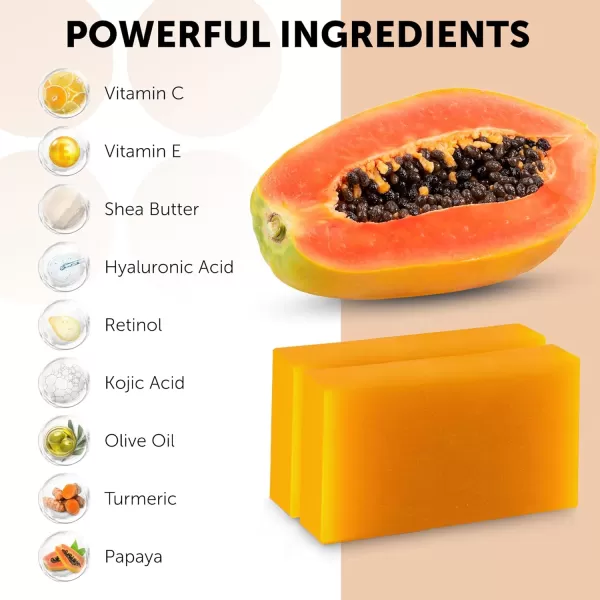 VALITIC Papaya and Turmeric Kojic Acid Soap Bar  Dark Spot Corrector Skin Care Cleansing Bar  Infused with Vitamin C Hyaluronic Acid Collagen Retinol Olive Oil  2 Pack2 Pack