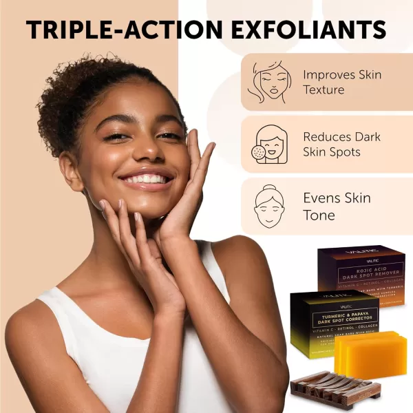 VALITIC Papaya and Turmeric Kojic Acid Soap Bar  Dark Spot Corrector Skin Care Cleansing Bar  Infused with Vitamin C Hyaluronic Acid Collagen Retinol Olive Oil  2 Pack2 Pack  2 Pack  Holder