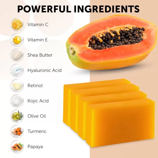 VALITIC Papaya and Turmeric Kojic Acid Soap Bar  Dark Spot Corrector Skin Care Cleansing Bar  Infused with Vitamin C Hyaluronic Acid Collagen Retinol Olive Oil  2 Pack4 Pack