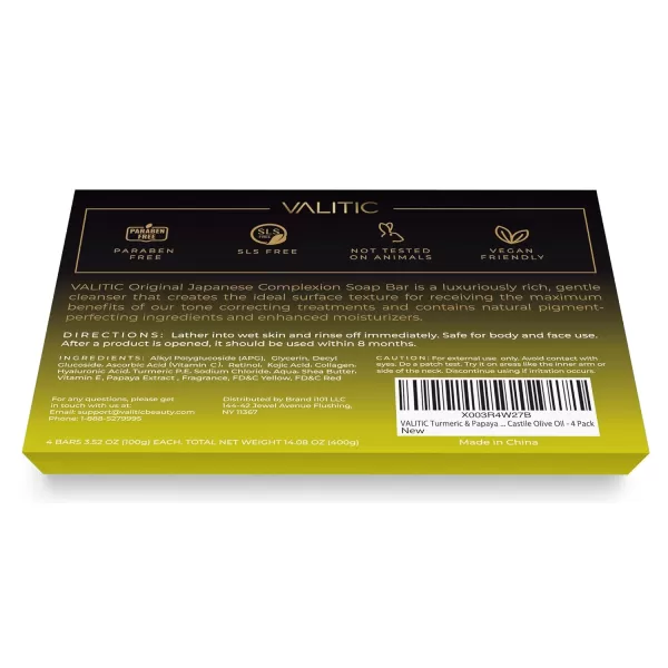 VALITIC Papaya and Turmeric Kojic Acid Soap Bar  Dark Spot Corrector Skin Care Cleansing Bar  Infused with Vitamin C Hyaluronic Acid Collagen Retinol Olive Oil  2 Pack4 Pack