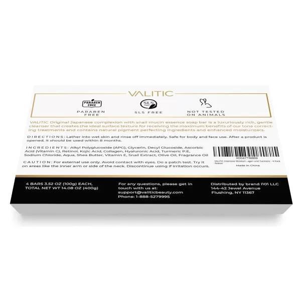 VALITIC Snail Mucin Kojic Acid Bar Soap Dark Spot Corrector  with Snail Secretion for Intense Hydration and Moisturization  2 Pack4 Pack