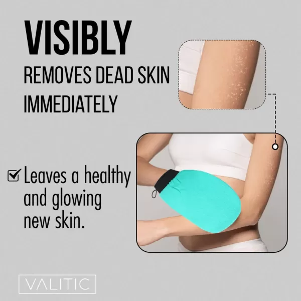 Valitic Exfoliating Glove  Body Scrubber Exfoliator Mitt  Exfoliating Body ampamp Face Dead Skin Remover  Korean Style Exfoliating Women ampamp Men Washcloth  Can Be Used Before Self Tanning Pair BlackTurquoise