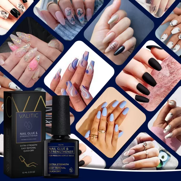 Valitic Nail Glue and Strengthener  Quick Dry Brush On Gel for Long Lasting Nails  Adhesive Bond for False Nails  Strengthener for Nail Tips  1 PACK033 Fl Oz Pack of 2