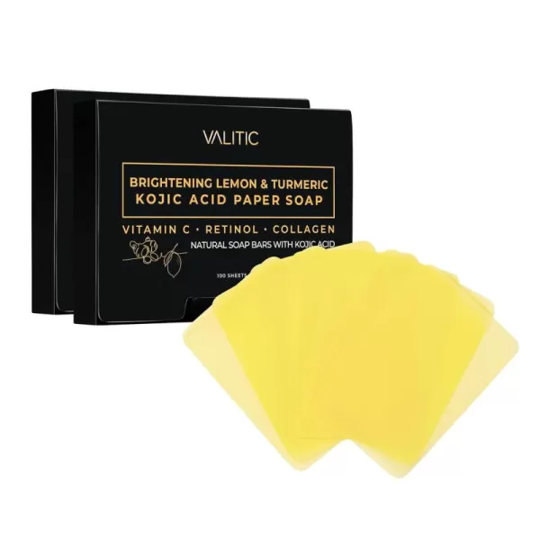 VALITIC Brightening Lemon Turmeric Kojic Acid Paper Bar Soap 011 Ounces Pack of 1  Vitamin C Retinol Collagen Hyaluronic Acid Vitamin E Shea Butter Castile Olive Oil2 Pack