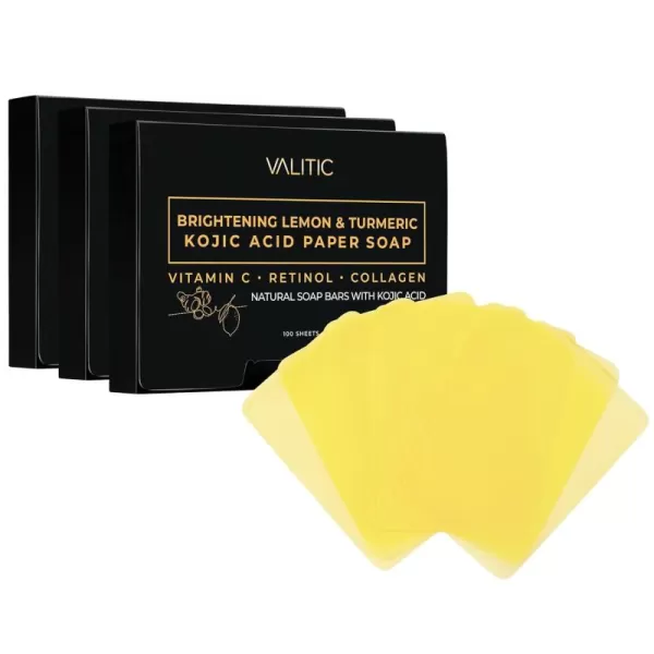 VALITIC Brightening Lemon Turmeric Kojic Acid Paper Bar Soap 011 Ounces Pack of 1  Vitamin C Retinol Collagen Hyaluronic Acid Vitamin E Shea Butter Castile Olive Oil3 Pack