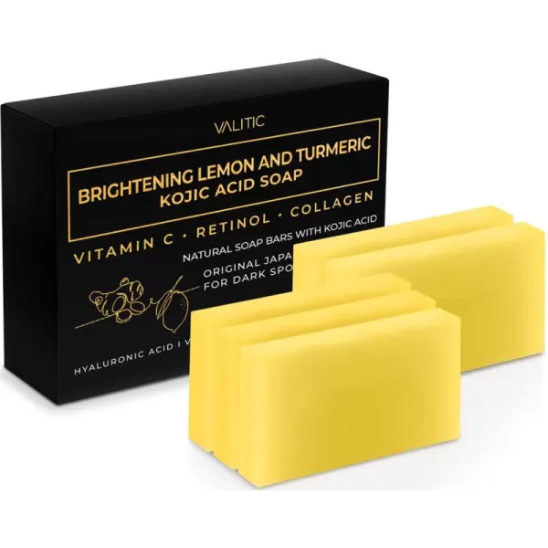 VALITIC Brightening Lemon ampamp Turmeric Kojic Acid Soap with Vitamin C Retinol Collagen  Original Japanese Complex Infused with Hyaluronic Acid Vitamin E Shea Butter Castile Olive Oil 2 Pack5 Pack