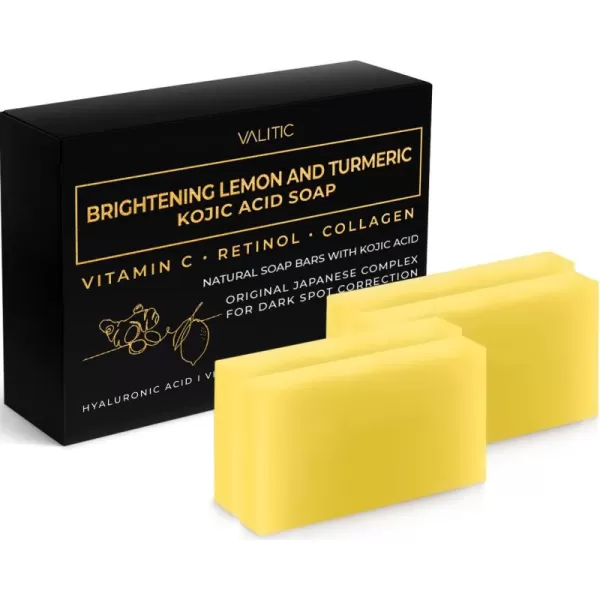 VALITIC Brightening Lemon ampamp Turmeric Kojic Acid Soap with Vitamin C Retinol Collagen  Original Japanese Complex Infused with Hyaluronic Acid Vitamin E Shea Butter Castile Olive Oil 2 Pack4 Pack