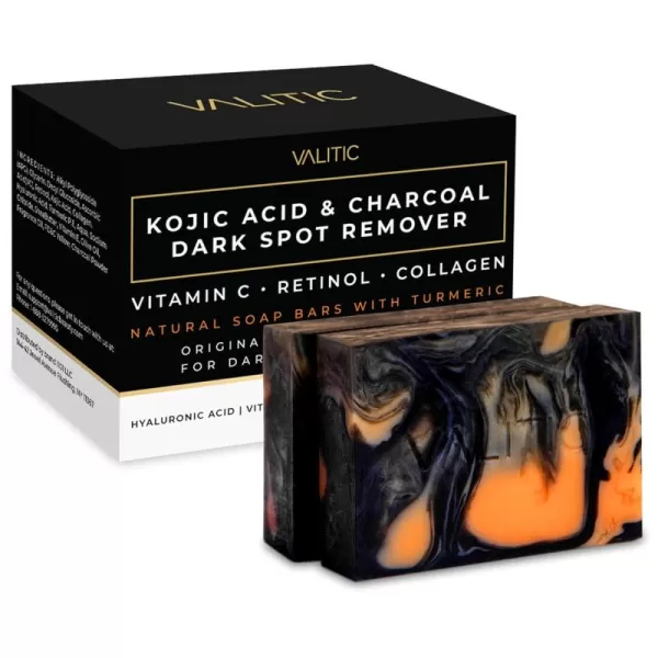 VALITIC Charcoal Kojic Acid Turmeric Black Soap Bar Dark Spot Remover for Body or Face Wash  2 Pack2 Pack