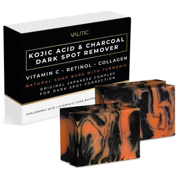 VALITIC Charcoal Kojic Acid Turmeric Black Soap Bar Dark Spot Remover for Body or Face Wash  2 Pack4 Pack