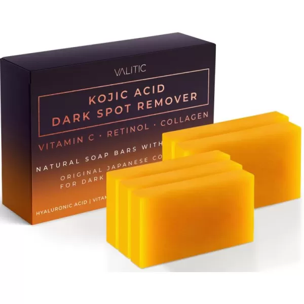 VALITIC Kojic Acid Dark Spot Remover Soap Bars with Vitamin C Retinol Collagen Turmeric  Original Japanese Complex Infused with Hyaluronic Acid Vitamin E Shea Butter Castile Olive Oil 2 Pack5 Pack