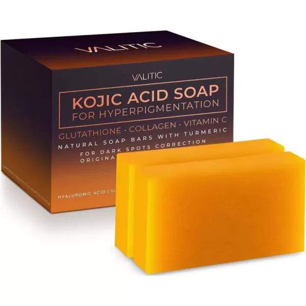 VALITIC Kojic Acid Soap for Hyperpigmentation  with Glutathione Collagen ampamp Vitamin C  Natural Soap Bars with Turmeric  Original Japanese Complex for Dark Spot Correction  2 Pack2 Pack