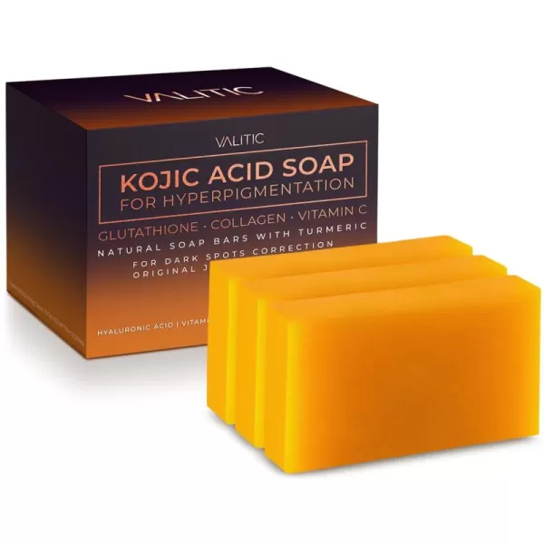 VALITIC Kojic Acid Soap for Hyperpigmentation  with Glutathione Collagen ampamp Vitamin C  Natural Soap Bars with Turmeric  Original Japanese Complex for Dark Spot Correction  2 Pack3 Pack
