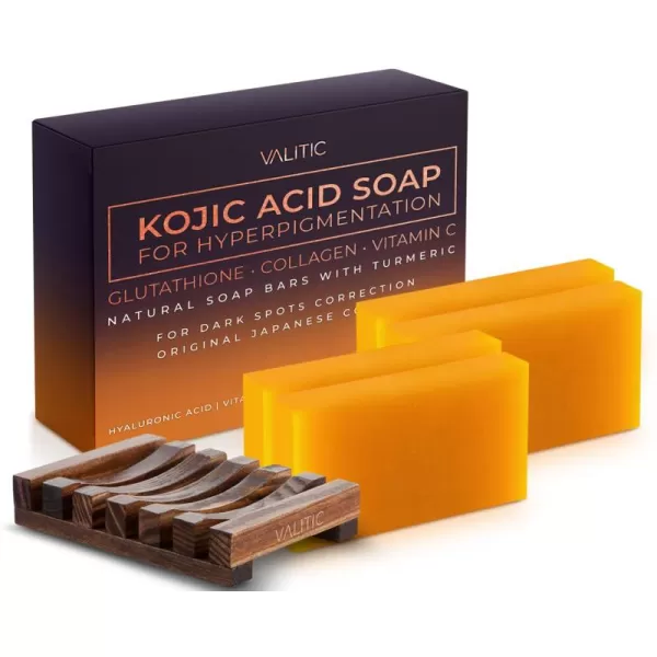 VALITIC Kojic Acid Soap for Hyperpigmentation  with Glutathione Collagen ampamp Vitamin C  Natural Soap Bars with Turmeric  Original Japanese Complex for Dark Spot Correction  2 Pack4 Pack  Holder