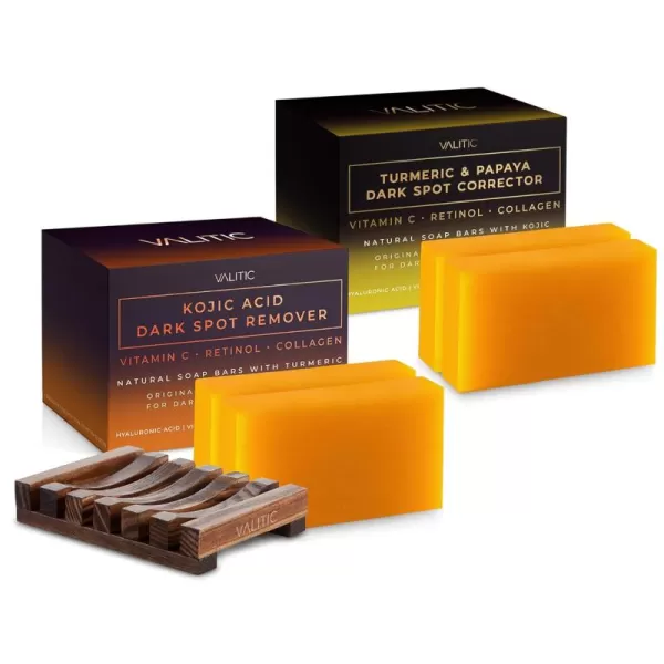 VALITIC Papaya and Turmeric Kojic Acid Soap Bar  Dark Spot Corrector Skin Care Cleansing Bar  Infused with Vitamin C Hyaluronic Acid Collagen Retinol Olive Oil  2 Pack2 Pack  2 Pack  Holder