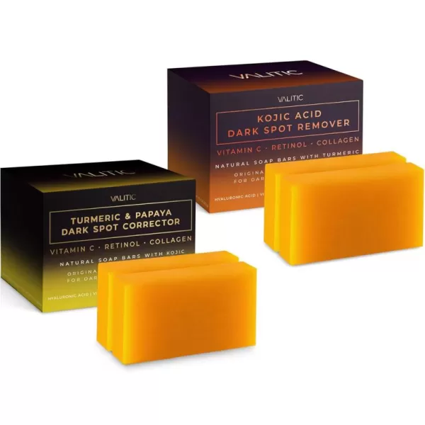 VALITIC Papaya and Turmeric Kojic Acid Soap Bar  Dark Spot Corrector Skin Care Cleansing Bar  Infused with Vitamin C Hyaluronic Acid Collagen Retinol Olive Oil  2 Pack2 Pack  2 Pack