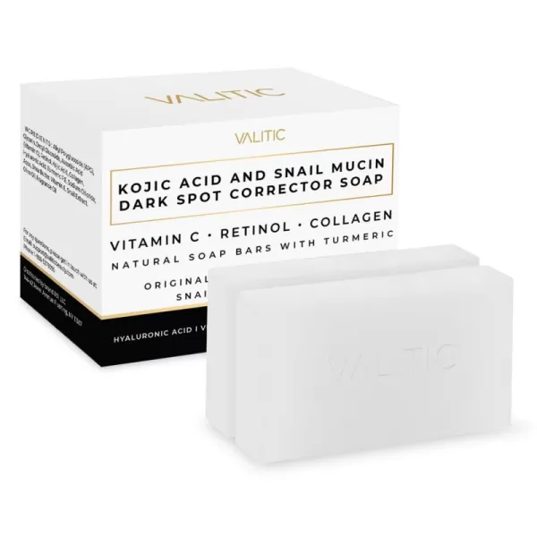 VALITIC Snail Mucin Kojic Acid Bar Soap Dark Spot Corrector  with Snail Secretion for Intense Hydration and Moisturization  2 Pack2 Pack