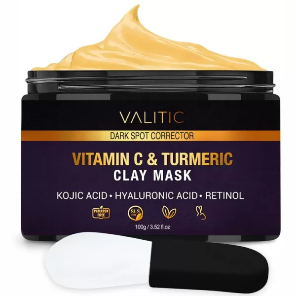 VALITIC Vitamin C ampamp Turmeric Clay Mask  Dark Spot Corrector with Kojic Acid Hyaluronic Acid ampamp Retinol  Skin Care Routine for Minimizing Pores ampamp Blackheads  with Applicator Brush  100g353 Ounce Pack of 1