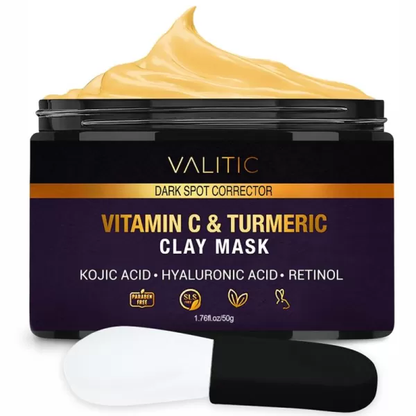 VALITIC Vitamin C ampamp Turmeric Clay Mask  Dark Spot Corrector with Kojic Acid Hyaluronic Acid ampamp Retinol  Skin Care Routine for Minimizing Pores ampamp Blackheads  with Applicator Brush  100g176 Ounce Pack of 1