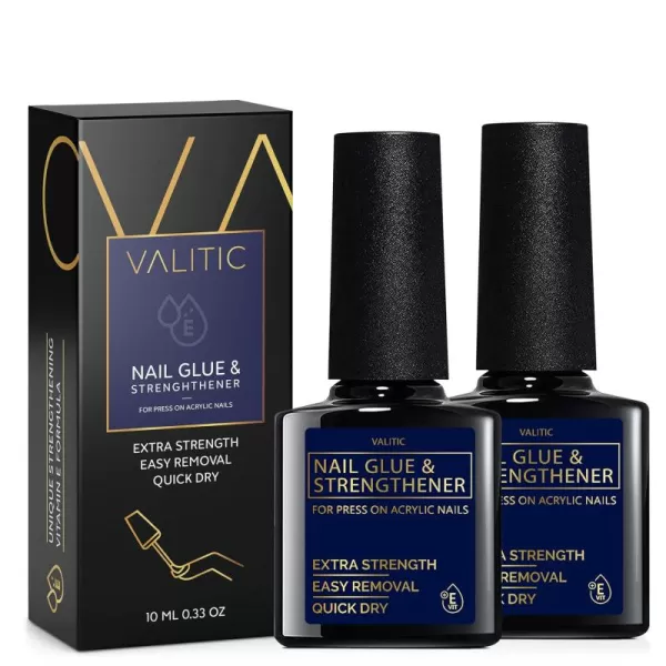 Valitic Nail Glue and Strengthener  Quick Dry Brush On Gel for Long Lasting Nails  Adhesive Bond for False Nails  Strengthener for Nail Tips  1 PACK033 Fl Oz Pack of 2