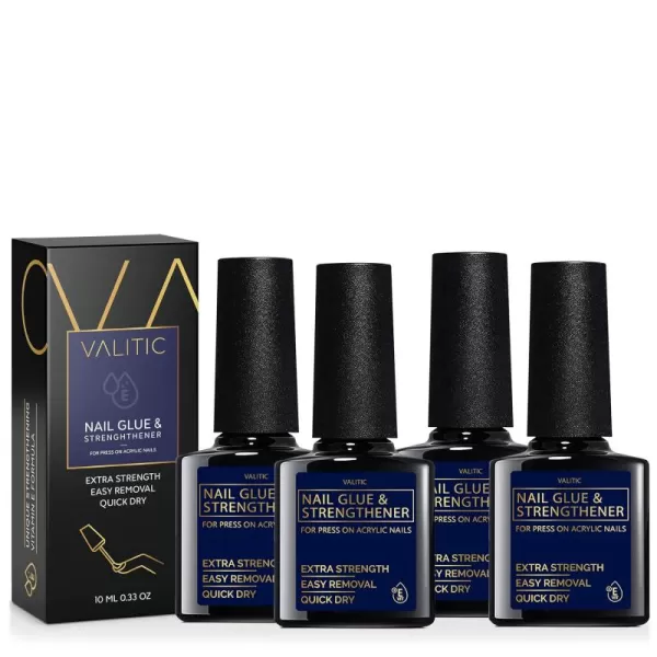 Valitic Nail Glue and Strengthener  Quick Dry Brush On Gel for Long Lasting Nails  Adhesive Bond for False Nails  Strengthener for Nail Tips  1 PACK033 Fl Oz Pack of 4