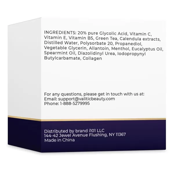 VALITIC 20 Glycolic Acid Pads for Face  Exfoliating Facial Polish with Vitamin C E Allantoin Collagen Calendula Green Tea  Skin Care Peel Wipes Treatment for Pores Scars Wrinkles  60 Pads