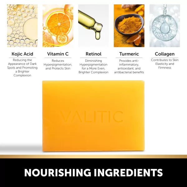 VALITIC Kojic Acid Dark Spot Remover Soap with Turmeric Vitamin C Retinol  Original Japanese Complex with Hyaluronic Acid Vitamin E Shea Butter Castile Olive Oil  3 Pack and African Net SpongeKojic Hyal 3 Pack  African Net