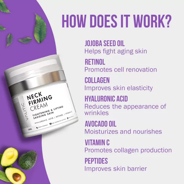 VALITIC Neck Cream for Tightening and Firming  Hyaluronic Acid Retinol and Vitamin C  Anti Aging Tightening ampamp Lifting Sagging Skin Day and Night Cream