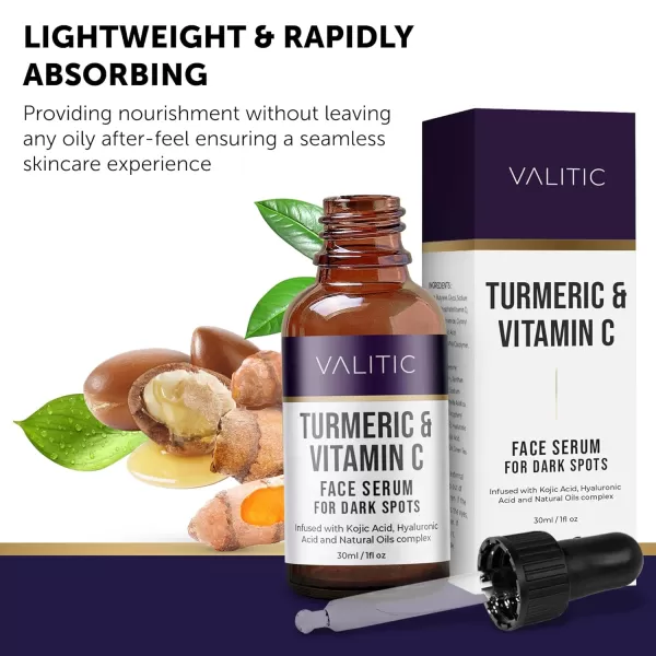 VALITIC Vitamin C Face Serum for Anti Aging  Hyaluronic Acid Collagen Kojic Acid Turmeric Oil Dark Spot Remover Brightening Serum Eyes and Facial Serum Skin Care 1 fl oz1 Fl Oz Pack of 1