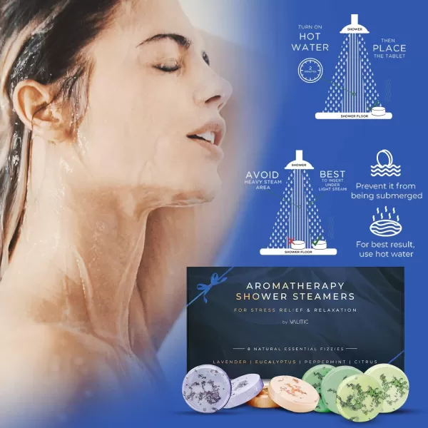 Valitic Aromatherapy Shower Steamers for Stress Relief and Relaxation  Gifts for Women Mom Birthday 8 Natural Essential Fizzies Shower Bombs  4 Scents  Lavender Eucalyptus Citrus and PeppermintLavander  Eucalyptus  Peppermint  Citrus 8