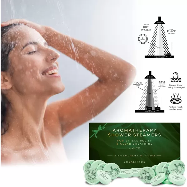 Valitic Aromatherapy Shower Steamers for Stress Relief and Relaxation  Gifts for Women Mom Birthday 8 Natural Essential Fizzies Shower Bombs  4 Scents  Lavender Eucalyptus Citrus and PeppermintEucalyptus 16