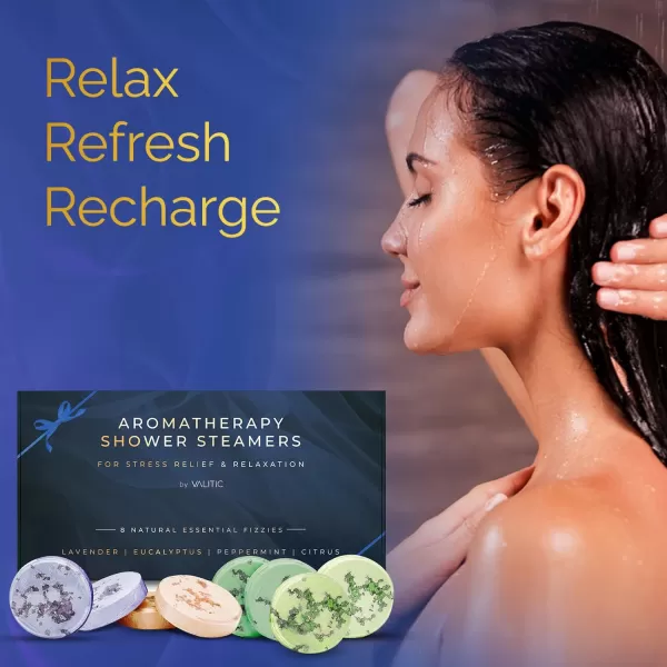 Valitic Aromatherapy Shower Steamers for Stress Relief and Relaxation  Gifts for Women Mom Birthday 8 Natural Essential Fizzies Shower Bombs  4 Scents  Lavender Eucalyptus Citrus and PeppermintLavander  Eucalyptus  Peppermint  Citrus 8