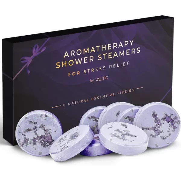 Valitic Aromatherapy Shower Steamers for Stress Relief and Clear Breathing  Gifts for Women Mom Her Birthday  8 Natural Essential Fizzies  Shower Bombs with Natural Lavender Essential Oil