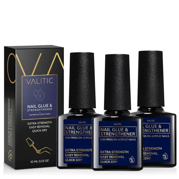 Valitic Nail Glue and Strengthener  Quick Dry Brush On Gel for Long Lasting Nails  Adhesive Bond for False Nails  Strengthener for Nail Tips  1 PACK033 Fl Oz Pack of 3