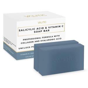 imageVALITIC Salicylic Acid and Vitamin C Soap Bar  Facial Cleanser and Exfoliating Body Wash for Blackheads Enlarged Pores and Blemish Skin with Collagen Hyaluronic Acid Vitamin E  2 Pack