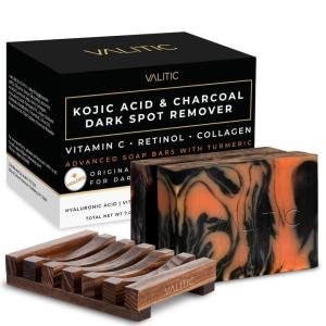 imageVALITIC Charcoal Kojic Acid Turmeric Black Soap Bar Dark Spot Remover for Body or Face Wash  2 Pack and Holder2 Pack  Holder