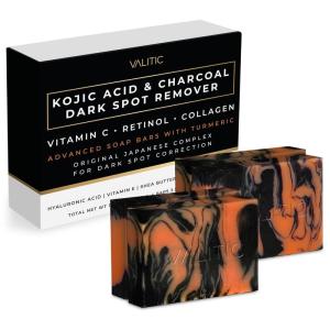 imageVALITIC Charcoal Kojic Acid Turmeric Black Soap Bar Dark Spot Remover for Body or Face Wash  2 Pack and Holder4 Pack