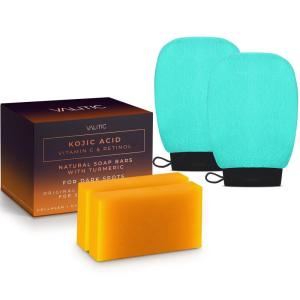 imageVALITIC Kojic Acid Vitamin C and Retinol Soap Bars with Turmeric for Dark Spot  Original Japanese Complex Infusedwith Collagen Hyaluronic Acid Vitamin E 2 Pack  With Scrub Bag2 Pack Soap  Pair of Turquoise Gloves