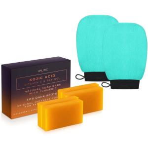 imageVALITIC Kojic Acid Vitamin C and Retinol Soap Bars with Turmeric for Dark Spot  Original Japanese Complex Infusedwith Collagen Hyaluronic Acid Vitamin E 2 Pack  With Scrub Bag4 Pack Soap  Pair of Turquoise Gloves