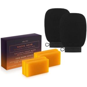 imageVALITIC Kojic Acid Vitamin C and Retinol Soap Bars with Turmeric for Dark Spot  Original Japanese Complex Infusedwith Collagen Hyaluronic Acid Vitamin E 2 Pack  With Scrub Bag4 Pack Soap  Pair of Black Gloves