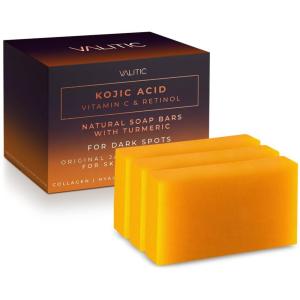 imageVALITIC Kojic Acid Vitamin C and Retinol Soap Bars with Turmeric for Dark Spot  Original Japanese Complex Infusedwith Collagen Hyaluronic Acid Vitamin E 2 Pack  With Scrub Bag3 Pack