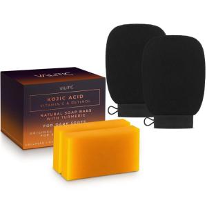 imageVALITIC Kojic Acid Vitamin C and Retinol Soap Bars with Turmeric for Dark Spot  Original Japanese Complex Infusedwith Collagen Hyaluronic Acid Vitamin E 2 Pack  With Scrub Bag2 Pack Soap  Pair of Black Gloves