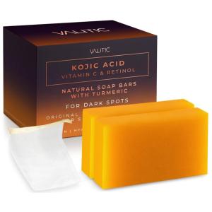 imageVALITIC Kojic Acid Vitamin C and Retinol Soap Bars with Turmeric for Dark Spot  Original Japanese Complex Infusedwith Collagen Hyaluronic Acid Vitamin E 2 Pack  With Scrub Bag2 Pack  Bag