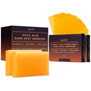 imageVALITIC Kojic Acid and Turmeric Dark Spot Corrector Soap  Skin Care Cleansing Duo  2 Soap Bars and 200 Melting Paper Sheets  Infused with Vitamin C Retinol and Collagen